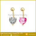 Prong Setting Cubic Zirconia 14K Gold Plated Heart Navel Ring